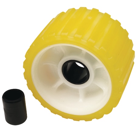 Seachoice Non-Marking TP Yellow Rubber Ribbed Roller 5" Dx3" W w/1-1/8" ID Hole 56540